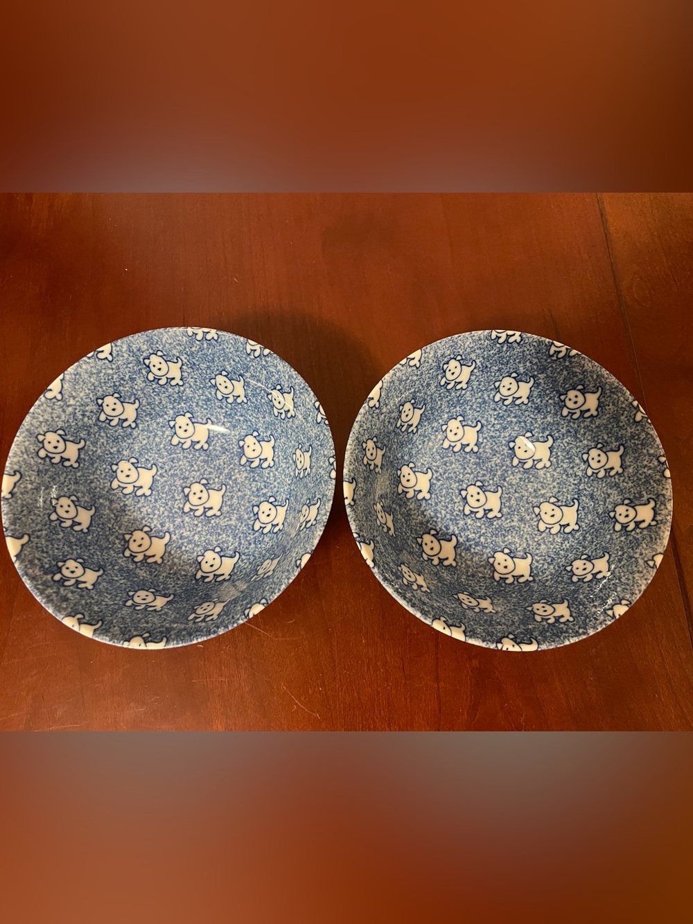 SET OF 2 JAPAN DOG DESIGN BLUE & WHITE CERAMIC BOWLS Soup Noodle Pet - Picture 15 of 15